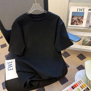 卡維澤 CAVIEZEL大碼女裝短袖t恤女2024新款胖mm顯瘦遮肚子寬松休閑純色上衣 黑色純色 2XL (130-145斤）