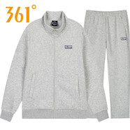 361°運動(dòng)套裝女25春秋季款開(kāi)衫衛衣運動(dòng)服女裝立領(lǐng)開(kāi)襟外套二件套 弦花灰 XL