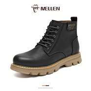 名郎馬丁靴男冬季保暖頭層牛皮男靴百搭防滑靴子男 黑色 【皮鞋尺碼】 40