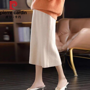 皮爾卡丹（pierre cardin）紅色直筒半身裙針織裙春秋2025新款女裝包臀裙中長款高腰A字裙冬 米色 M