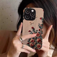 適用蘋果16手機殼小羊皮iPhone15pro防摔手機保護殼套 TK明優(yōu)【復古油畫玫瑰 小羊皮】 iPhone 15