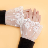 紐菲奧納 紐菲奧納新品女士蕾絲假袖口裝飾毛衣衛衣內搭白色短接袖手套 白色蕾絲鉤花