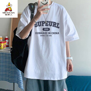 稻草人（MEXICAN）純棉短袖男夏季設(shè)計(jì)感小眾寬松上衣服oversize半袖體恤ins潮牌t恤 白色-3004-SUPE M 85-105斤