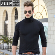 JEEP SPIRIT秋冬裝男士長袖T恤高領(lǐng)打底衫純棉純色修身秋衣體恤上衣緊身衣服 黑色 5XL 220斤左右穿