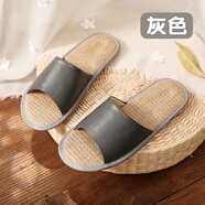 OLOEY日式真皮亞麻涼拖鞋女夏季防滑吸汗家居室內(nèi)牛皮拖鞋男踩屎感軟底 灰色 26號(hào)【適合38-39碼】