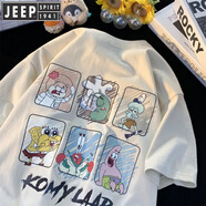 JEEP SPIRIT吉普t恤男生純棉卡通海綿寶寶短袖情侶款ins夏季港風(fēng)寬松半袖體恤 418海綿寶寶杏色 S