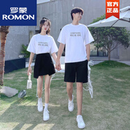 羅蒙（ROMON）黑白情侶裝夏裝套裝一裙一衣簡約百搭短袖T恤一套男女2025新款潮 女套裝 L