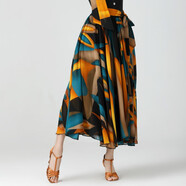 ANNA ETTER新雪紡點(diǎn)帕斯大擺裙720度吉特巴交誼舞摩登半身長(cháng)裙子廣場(chǎng)舞蹈裙 黃色【送同色絲巾】雪紡 S