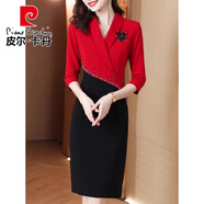 皮爾卡丹高端精致連衣裙2025新款女春秋季包臀晚禮服裙高級感職業(yè)氣質(zhì)裙子 紅色 4XL 【145-160斤】