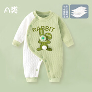 迪迪熊日記（DIDIXIONGRIJI）嬰兒連體衣秋冬季保暖哈衣純棉三層夾絲棉新生兒衣服寶寶厚款睡衣 (三層夾絲棉)兔子花朵 80cm 適合體重19-23斤內