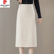 皮爾卡丹（pierre cardin）毛呢半身裙女秋冬季2024新款高腰中長款a字裙配毛衣一步包臀裙子 米色 S