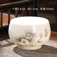 景德鎮(zhèn)主人杯單杯茶杯羊脂玉瓷茶具品茗個人專用陶瓷家用喝水白瓷可160m 羅漢主人杯和氣生財羊脂玉瓷16