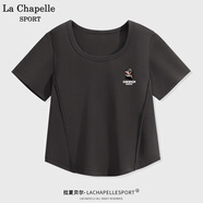 La Chapelle Sport拉夏貝爾短款t恤女修身顯瘦法式復(fù)古簡(jiǎn)約休閑甜酷風(fēng)ins正肩短袖女 深灰色(像素游戲胸標(biāo)) M /160(推薦95-110斤)