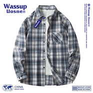 WASSUP UOSNE官方潮牌長袖襯衫男女情侶款青少年格紋透氣寬松休閑棉質(zhì)襯衣外套 2209黑色 XL（推薦體重125-145斤）
