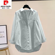 皮爾卡丹（pierre cardin）23年新款純棉長(cháng)袖襯衫女外穿新款韓版寬松洋氣休閑襯衣上衣外套IN 藍綠色 M (建議80-100斤)