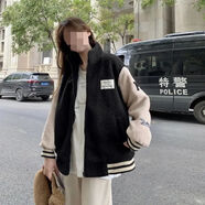 俞兆林網紅羊羔毛外套女2025秋冬新款加厚棒球服寬松百搭羊羔絨外穿上衣 黑色 M