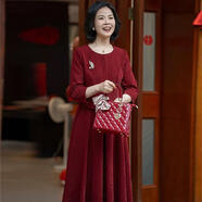 VCZL喜媽媽婚禮服年輕款高端大氣冬季媽媽裝婚宴晚禮服2023新款喜婆婆 酒紅色套裝 M