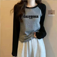 纖蕓沐長(cháng)袖t恤女春裝新款插肩袖打底衫可外穿純棉體恤衫顯瘦初秋上衣女 灰色CAL-長(cháng)袖 L