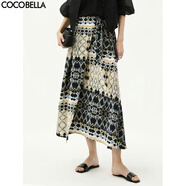 COCOBELLA南法風(fēng)圍裹式綁帶半身裙女復古波普印花長(cháng)裙HS3022 波普 XL