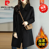 皮爾卡丹（pierre cardin）2025冬季新款中長(zhǎng)款加厚毛呢外套女大尺碼mm寬松高貴時(shí)尚呢子大衣 黑色 L 100-120斤