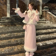 丙倫冬天衣服女小香風(fēng)套裝富家千金高級感毛毛拼接長袖外套半身長裙女 粉色外套+粉色長裙 L 建議101-120斤
