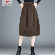 皮爾卡丹（pierre cardin）毛呢半身群A字裙2025秋冬款燈籠裙中長款花苞裙松緊腰蓬蓬裙傘裙 咖色--裙長68公分 松緊腰 M 90-100斤