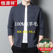 恒源祥羊毛衫男100%純羊毛開衫男秋冬季拉鏈立領(lǐng)毛衣中年外套純色針織衫 中灰-純?nèi)?00高檔品牌 180/2XL-純?nèi)?00高檔品牌