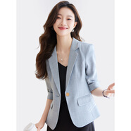 特洛曼七分袖小西裝外套女薄款休閑2024春夏季短款小個子中袖西服淺灰色