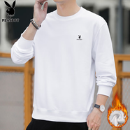 花花公子（PLAYBOY）長(zhǎng)袖t恤男春秋季新款寬松休閑百搭潮流圓領(lǐng)衛(wèi)衣男簡(jiǎn)約上衣打底衫 Q-ZHONDHH121白色加絨 XL