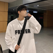 欣垚美式長(cháng)袖t恤打底男秋季新款潮牌痞帥字母服裝服飾5折券 白色- XL 135-150斤