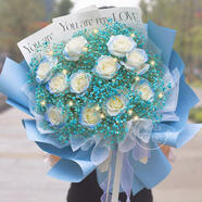 百花館鮮花紅玫瑰花滿(mǎn)天星真花束生日禮物送女友表白老婆同城配送小時(shí)達 【星辰大?！?1朵白玫噴碎冰藍+滿(mǎn)天星|dy731