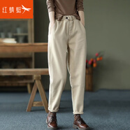 紅蜻蜓【新品】休閑褲女春季新款褲子松緊腰哈倫褲女裝蘿卜長褲 淺卡色常規(guī) M 【建議90-118斤】