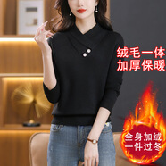歌米拉（Gemila）加絨毛衣女加厚一體絨針織衫秋冬新款洋氣內搭保暖衣打底衫上衣 黑色 XL 【120斤-130斤】