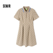 森馬（Semir）【風(fēng)格裙裝合輯】連衣裙女夏季方領(lǐng)修身收腰裙子碎花短裙新中式 G款休閑復古-咖色調00355 150/76A/XS