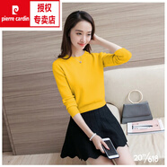 皮爾卡丹（pierre cardin）小個子針織打底衫女秋冬加絨加厚修身短款毛衣高腰保暖羊毛衫上衣 黃色 M