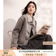 香影牛角扣麂皮絨外套女2024年冬季新款羊羔毛風(fēng)皮毛一體短款大衣 灰色 W844025 XS
