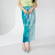 感漸變褶皺半身裙氣質(zhì)優(yōu)雅高腰包臀中長(cháng)款小個(gè)子后開(kāi)叉一步裙 綠色 均碼