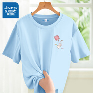 真維斯（JEANSWEST）t恤女裝夏季新款冰涼感透氣寬松防曬冰絲短袖女士速干半袖上衣服 天藍 口袋罐頭貓_K 2XL