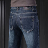 以純（YISHion）夏款牛仔褲男彈力寬松直筒春秋休閑九分百搭休閑商務(wù)高端男長(cháng)褲 M30深藍色 32 130-140斤