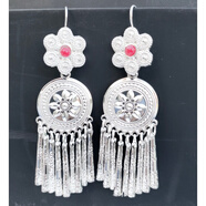 DL 1998胖東來(lái)同款苗族銀飾耳環(huán)貴州手工苗銀復古長(cháng)流蘇夸張民族風(fēng)銀大氣 民族特色八角花耳環(huán):8CM