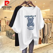 皮爾卡丹（pierre cardin）特大碼300斤純棉小熊印花短袖t恤女2024夏季新款遮屁股中長款上衣 白色 L95-120