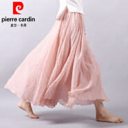 皮爾卡丹（pierre cardin）棉麻半身裙女春夏2024新款中式國風(fēng)禪意女裝亞麻文藝大擺長裙子針 姍姍色 95CM 【165CM以上身高】