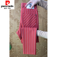 皮爾卡丹歐洲站條紋休閑褲男士2024秋季新款高品質(zhì)修身直筒小西褲 紅色  32 (135-145斤)