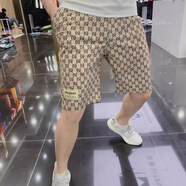 古馳湯米高端歐貨男裝沙灘褲男士短褲帥氣五分褲夏季潮牌休閑字母5分中褲 卡其色 5XL