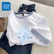 真維斯（JEANSWEST）短袖t恤女夏季新款純棉女裝上衣服撞色寬松ins風(fēng)小個(gè)子女生半袖衫 白湖藍(lán) 柔軟的夢(mèng)境白 M