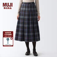 無印良品 MUJI 女式 羊毛混 抽褶裙 半身長裙秋冬季 百褶裙 BEK44A2A 棕色格紋 M
