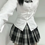 憶思減學(xué)姐收腰襯衫原創(chuàng  )JK制服純欲辣妹風(fēng)顯瘦百搭白色長(cháng)袖襯衣女 長(cháng)袖收腰襯衫+黑板報JK裙+領(lǐng)結 L