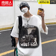 南極人（Nanjiren）潮牌高街痞帥純棉短袖t恤男寬松加肥加大碼夏季潮流印花半袖上衣 DX西裝人白色 M