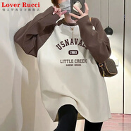 LOVER RUCCI歐貨大版寬松加絨加厚長(cháng)袖T恤女中長(cháng)款遮屁股時(shí)尚減齡打底衫包臀 1983-卡其色加厚徳絨】 L