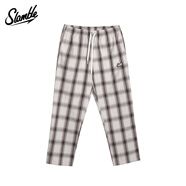 SLAMBLE春季新款黑白格子直筒衛褲男女潮流寬松百搭休閑運動(dòng)長(cháng)褲 杏咖格子 XL